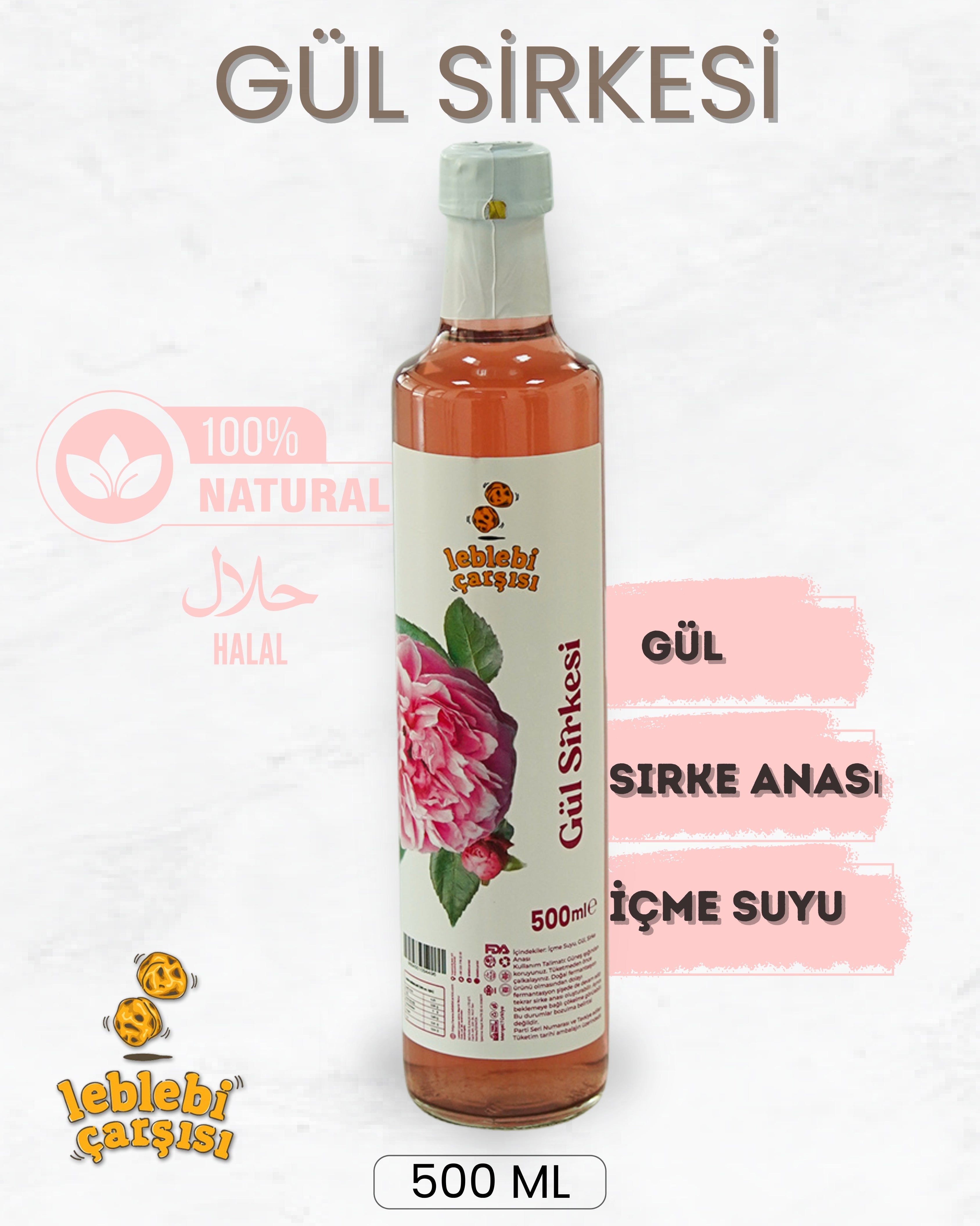 Gül sirkesi – doğal fermente, katkısız ve gül yapraklarından üretilmiş sağlıklı içimlik ve kullanım amaçlı sirke