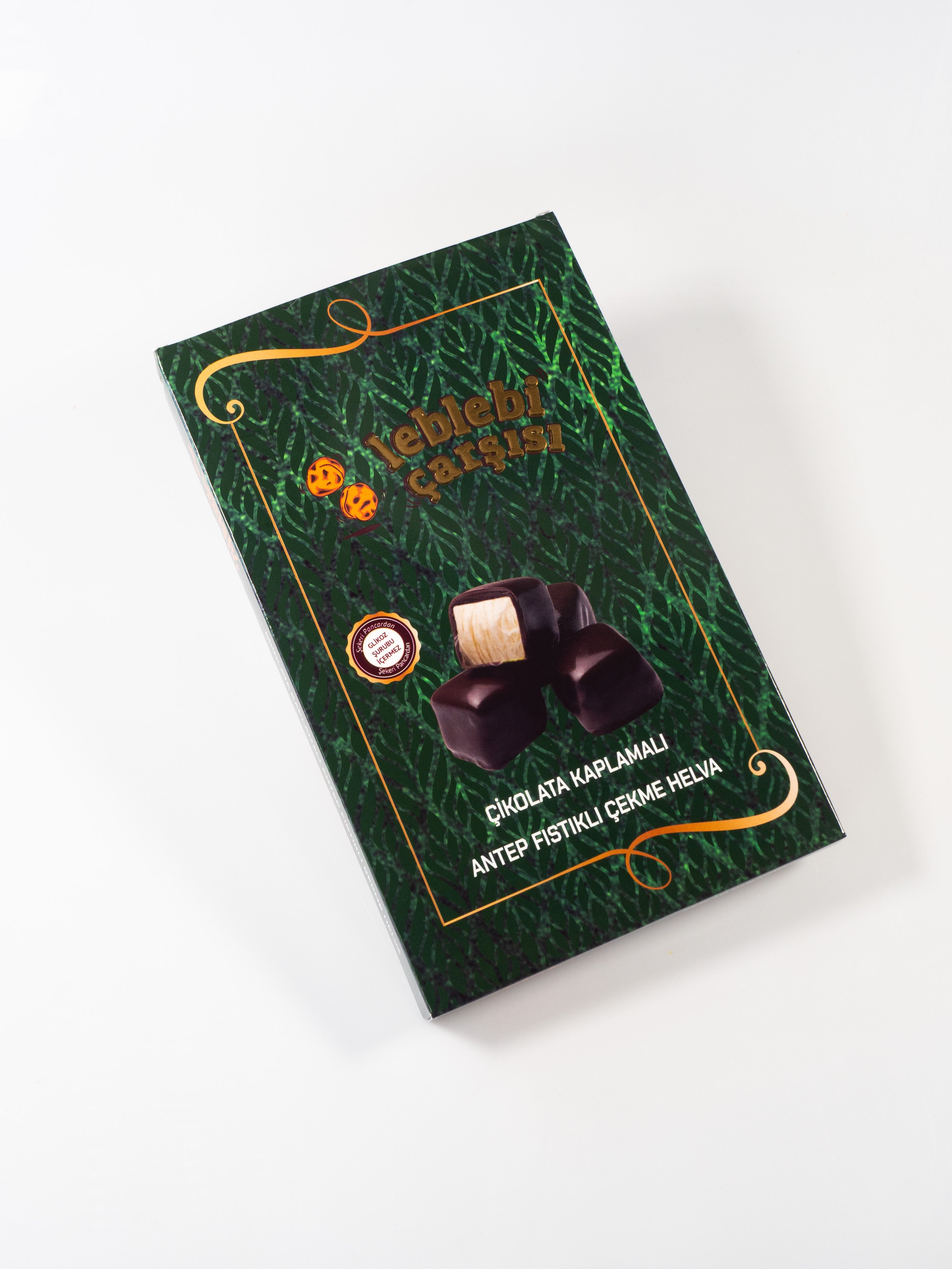 Çikolata kaplı Antep fıstıklı çekme helva – lif lif helva, sütlü çikolata kaplama, özel tatlı