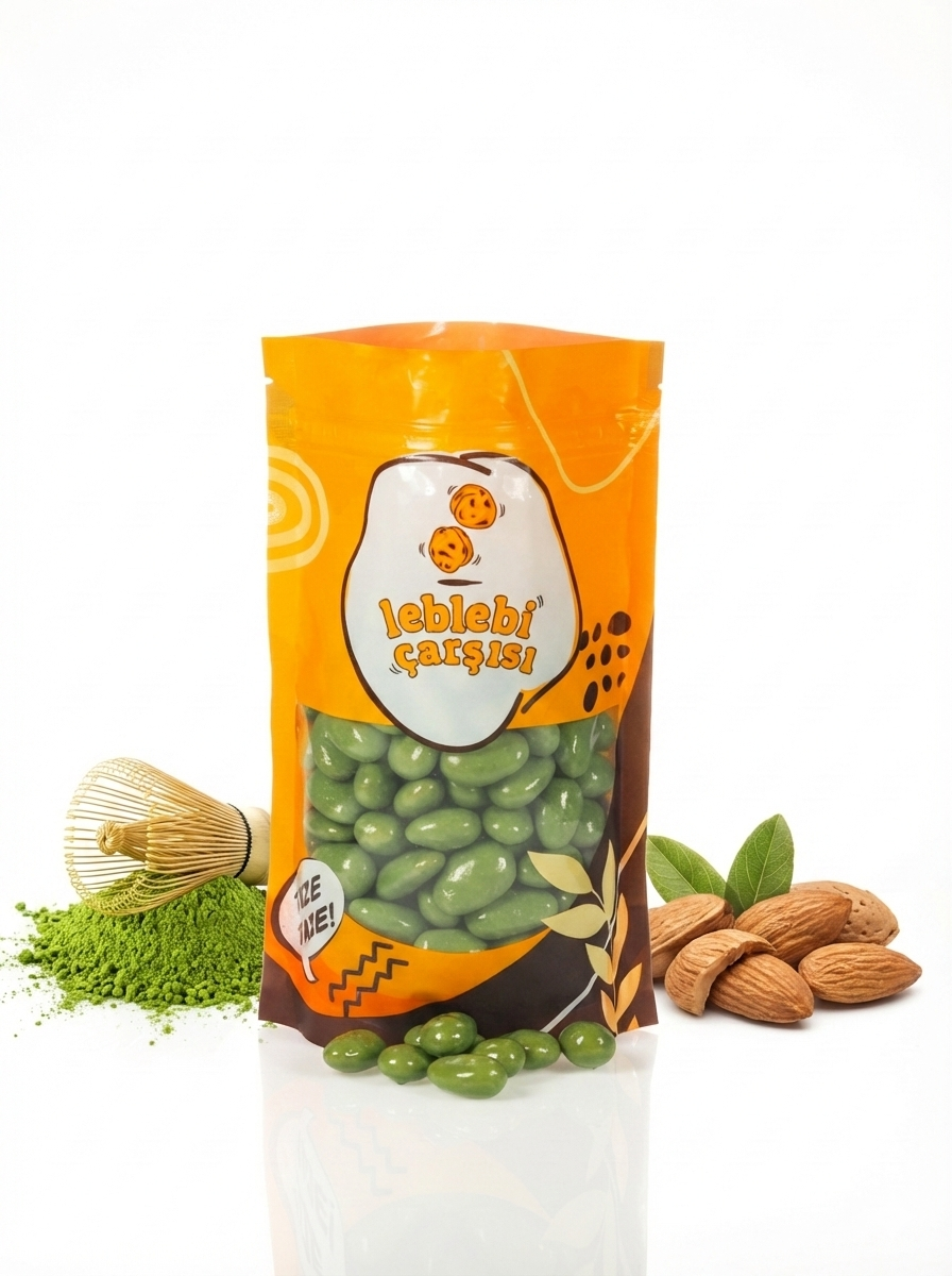 Matcha ile kaplanmış bademler – yeşil çay aromalı, doğal ve şık görünümlü atıştırmalık