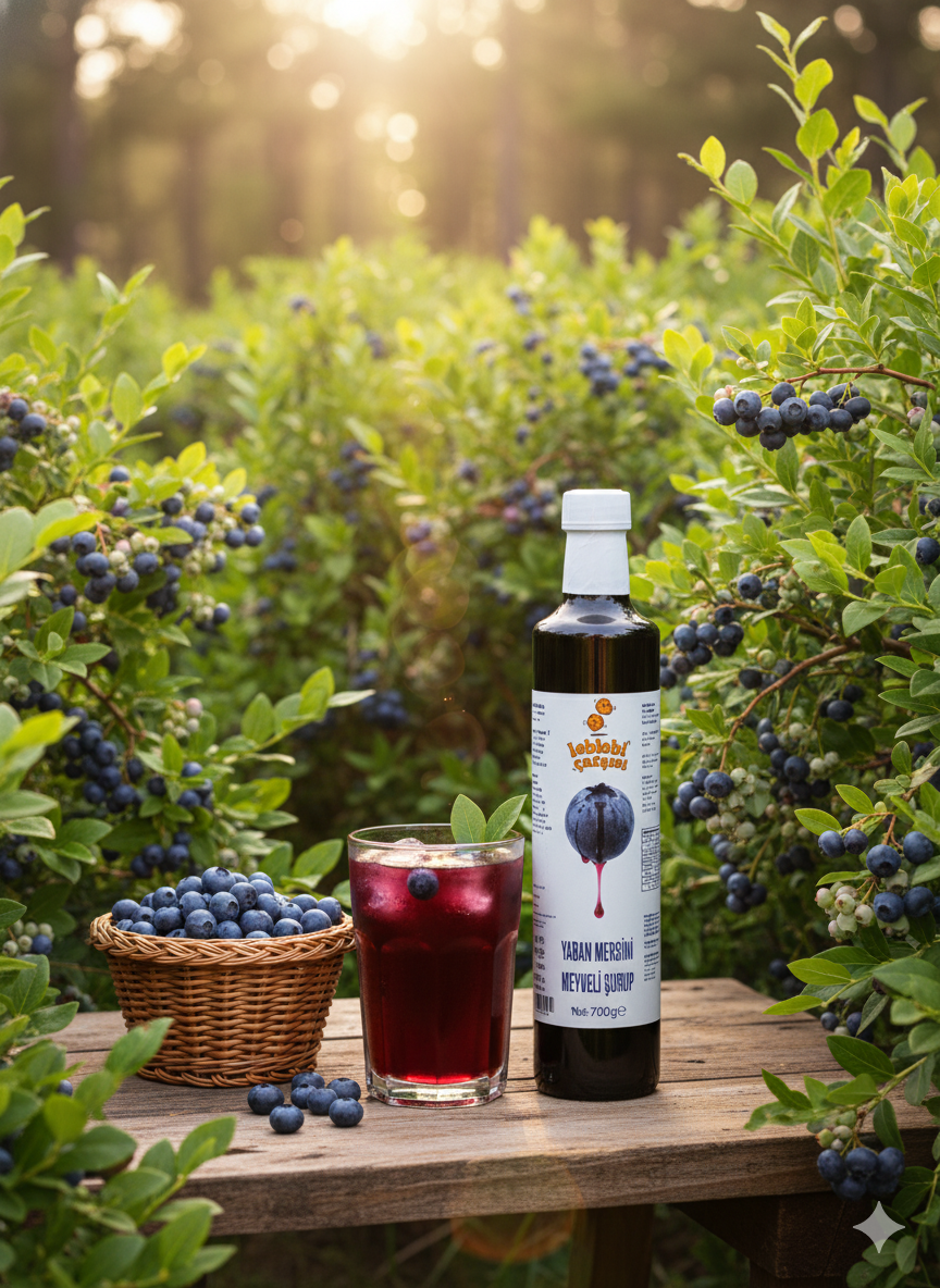 Yaban Mersini Şurubu; katkısız, şekersiz ve doğal içeriğiyle mor rengini ve yoğun aromasını koruyan, içecek ve tatlılar için ideal bir şuruptur.