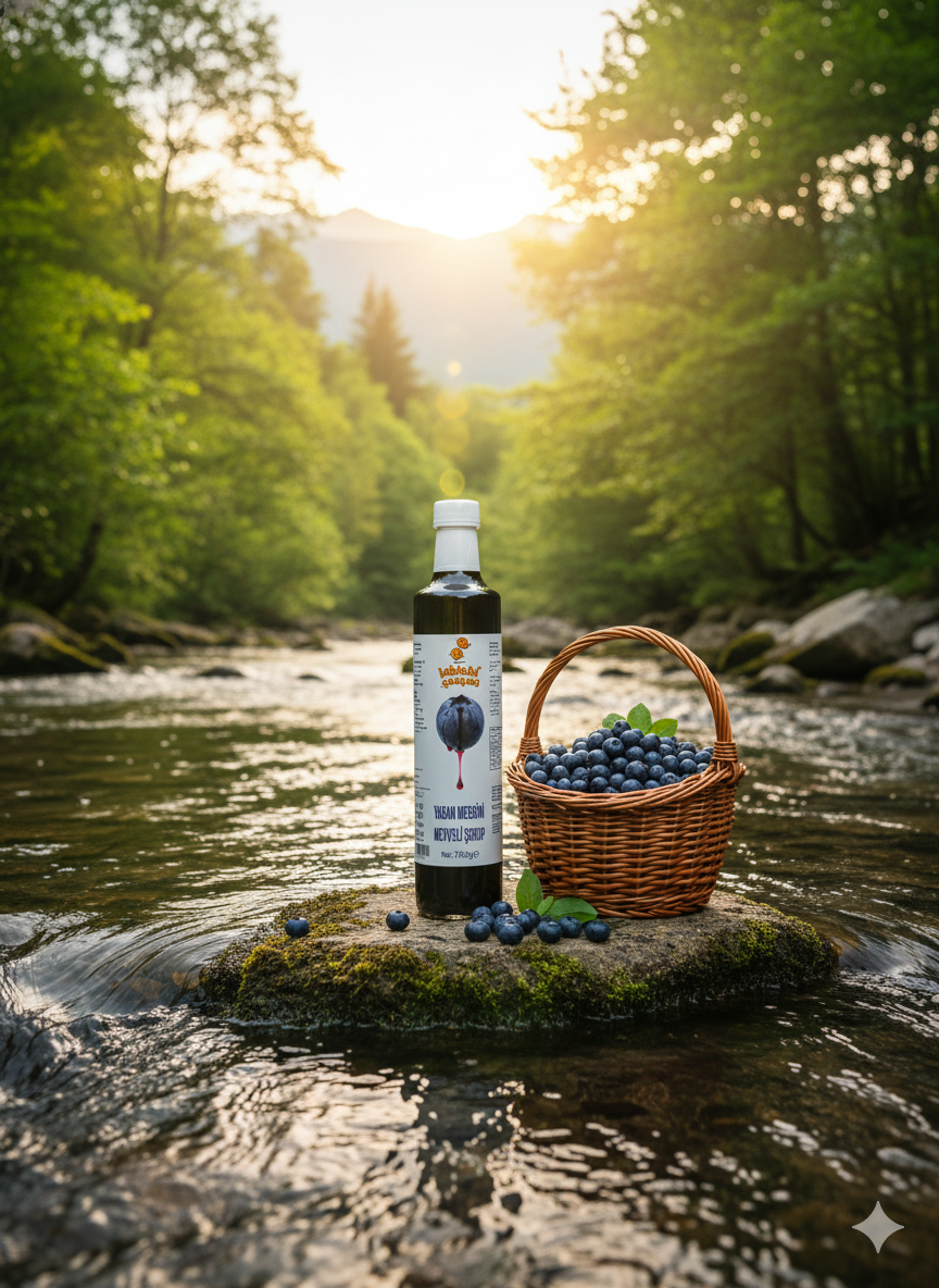 Yaban Mersini Şurubu; katkısız, şekersiz ve doğal içeriğiyle mor rengini ve yoğun aromasını koruyan, içecek ve tatlılar için ideal bir şuruptur.