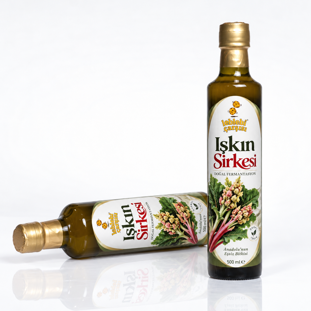 Işkın Sirkesi – Leblebi Çarşısı yatay ve dikey şişe sunumu