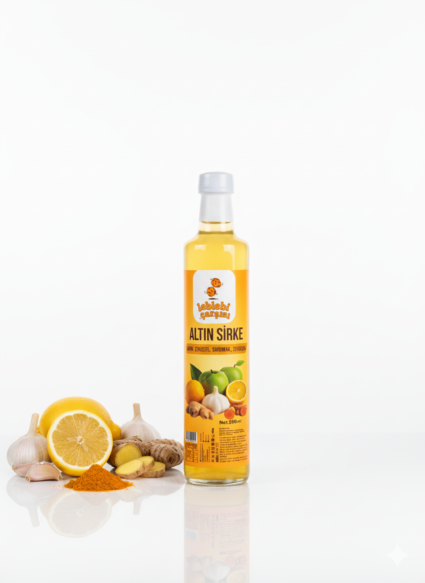 Altın sirke – limon, zencefil, sarımsak ve zerdeçal içeren bağışıklık destekleyici doğal karışım sirke