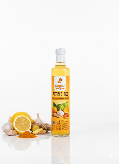 Altın sirke – limon, zencefil, sarımsak ve zerdeçal içeren bağışıklık destekleyici doğal karışım sirke