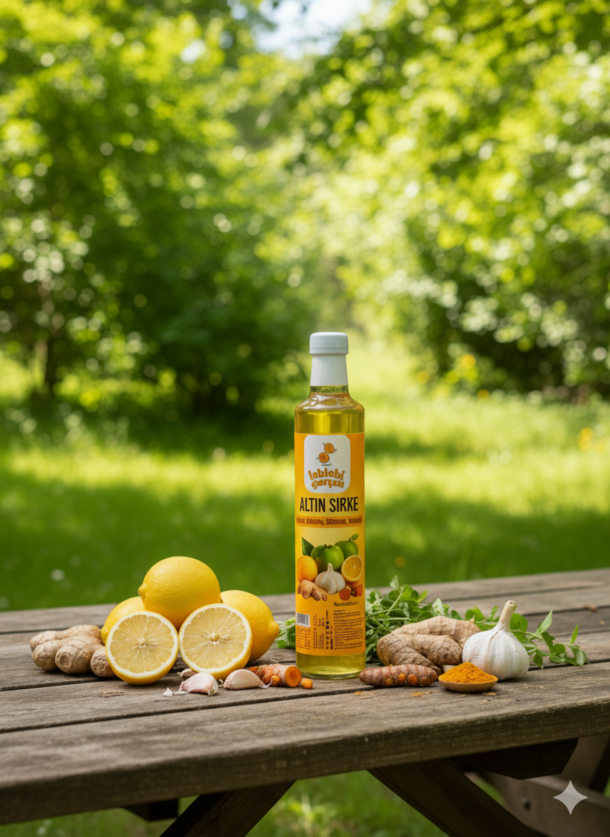 Altın sirke – limon, zencefil, sarımsak ve zerdeçal içeren bağışıklık destekleyici doğal karışım sirke