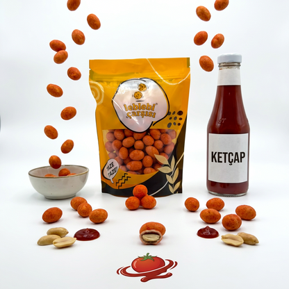 Ketçap aromalı kaplama ile hazırlanmış çıtır yer fıstıkları
