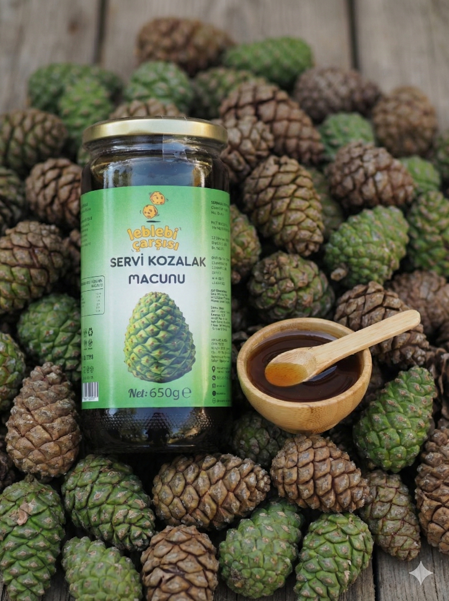 Servi Kozalak Macunu – Doğal servi kozalaklarından hazırlanmış koyu renkli, yoğun kıvamlı bitkisel macun