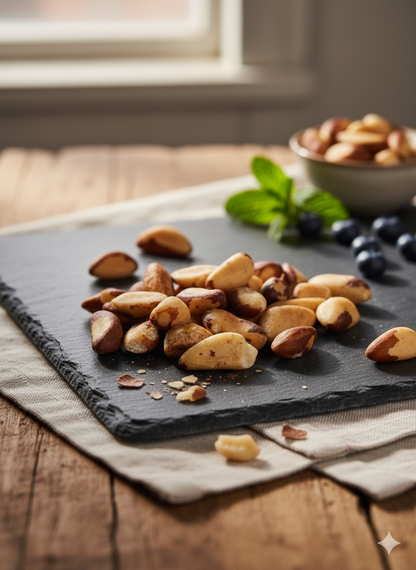 İri taneli, kabuksuz Brezilya cevizi; açık bej renkli iç yapısı ve yağlı dokusuyla sağlıklı bir atıştırmalık olarak sunulmaktadır.