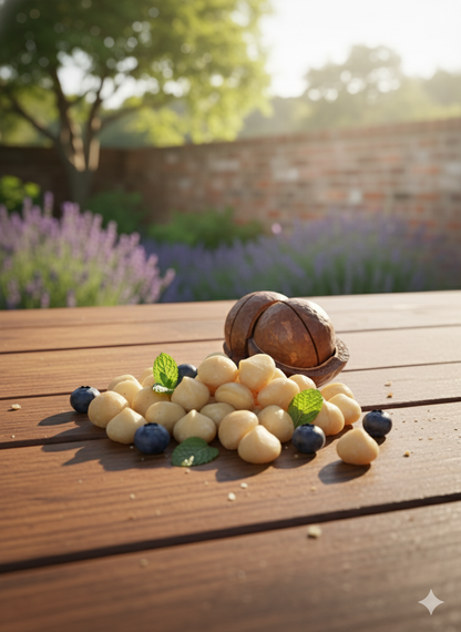 Makademya fındığı; yuvarlak, açık bej renkli, yumuşak dokulu ve parlak yüzeyli doğal bir kuruyemiş olarak sunulmaktadır.