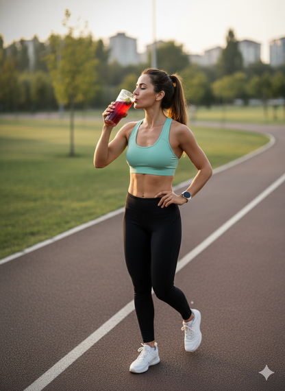 Kırmızı renkte yoğun yapılı kızılcık meyveli şurup cam şişede sunuluyor; katkısız, doğal ve sağlıklı içeriğiyle dikkat çekiyor.