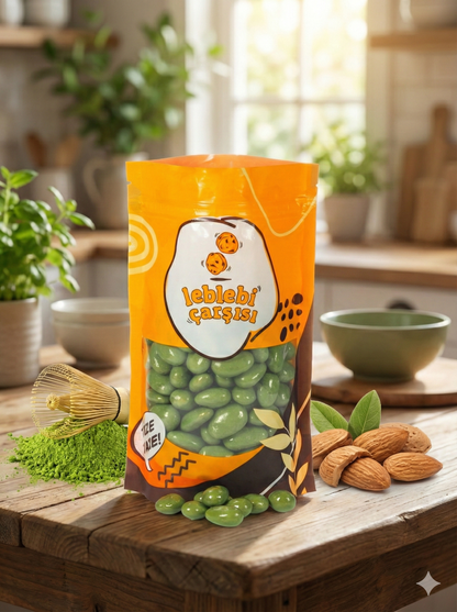 Matcha ile kaplanmış bademler – yeşil çay aromalı, doğal ve şık görünümlü atıştırmalık