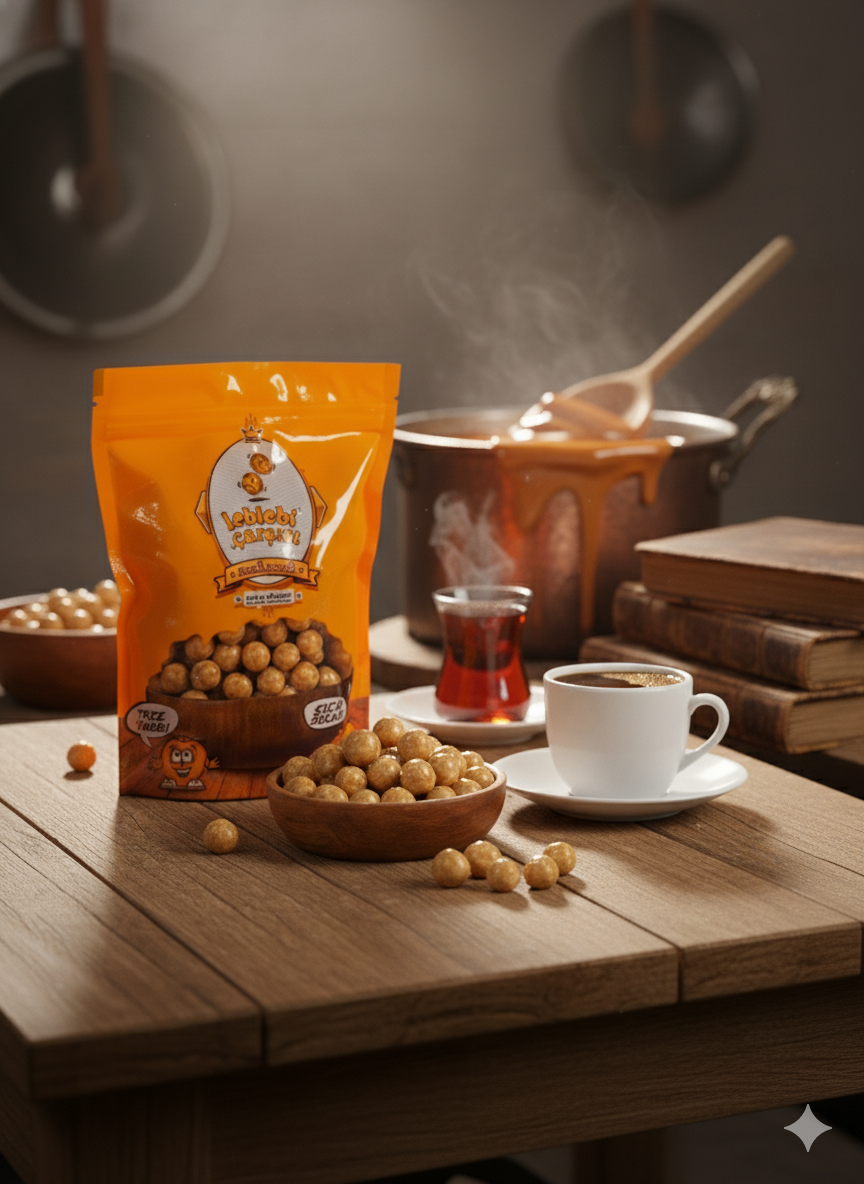 Patlayan şekerli karamelli leblebi; parlak karamel rengi kaplaması ve içeriğindeki sürpriz patlayan şekerle eğlenceli ve tatlı bir atıştırmalık sunar.