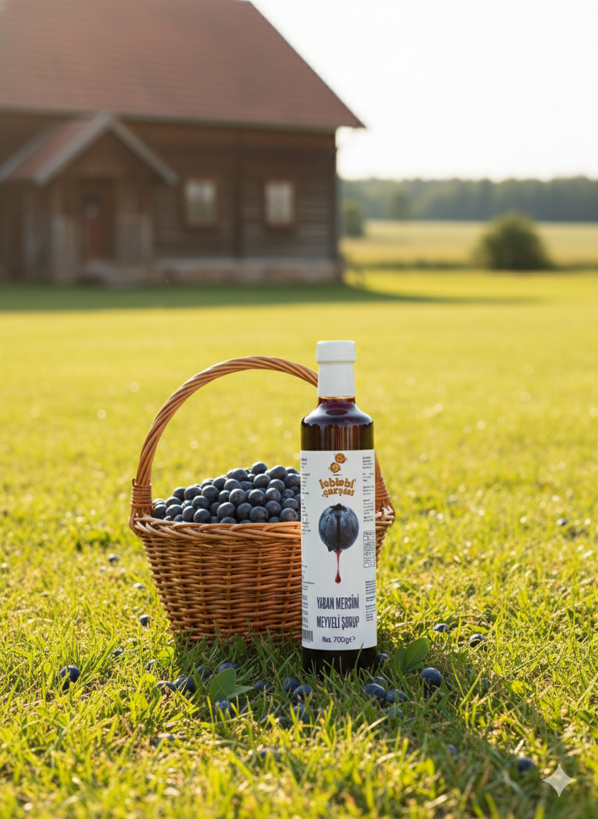 Yaban Mersini Şurubu; katkısız, şekersiz ve doğal içeriğiyle mor rengini ve yoğun aromasını koruyan, içecek ve tatlılar için ideal bir şuruptur.