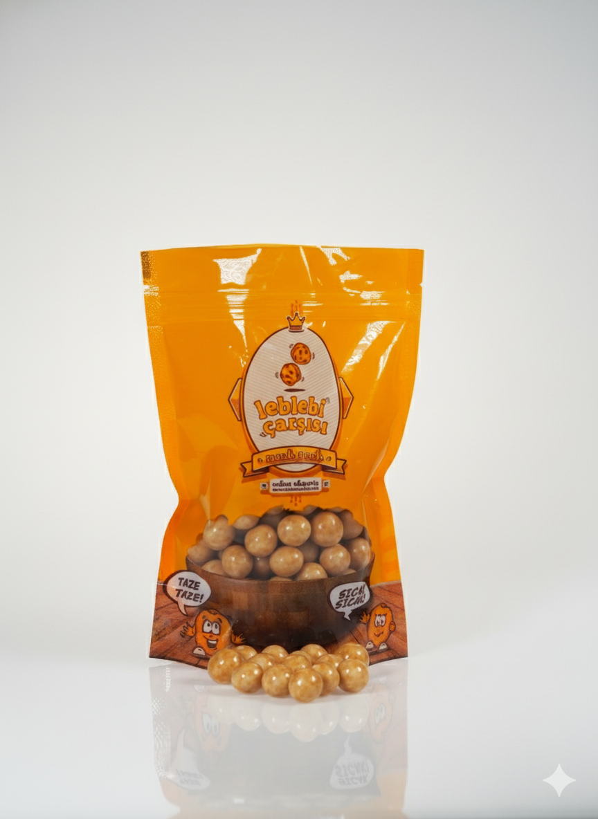 Fildişi çikolata kaplı muzlu fındık drajesi; krem renkli parlak dış kaplaması, içinde bütün fındık yapısıyla şık ve lezzetli bir görsel sunum oluşturur.