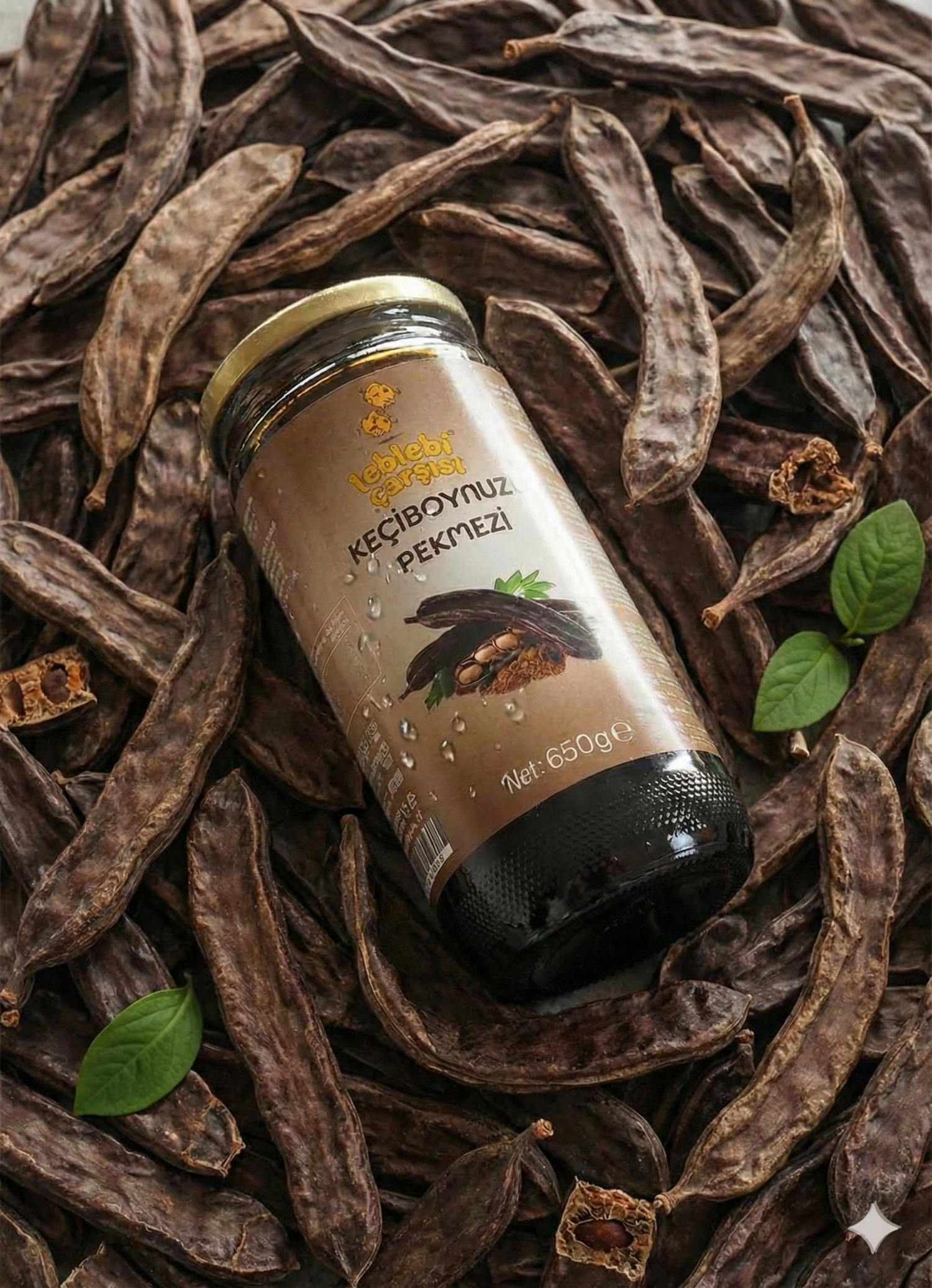 Keçiboynuzu Pekmezi – Cam kavanozda sunulan koyu kıvamlı, katkısız ve doğal pekmez görüntüsü