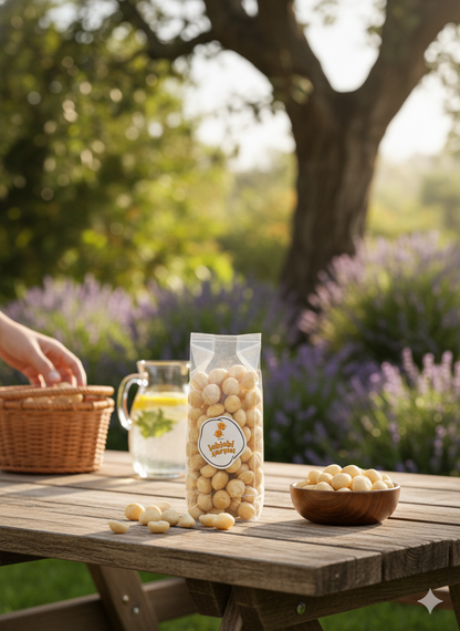 Makademya fındığı; yuvarlak, açık bej renkli, yumuşak dokulu ve parlak yüzeyli doğal bir kuruyemiş olarak sunulmaktadır.