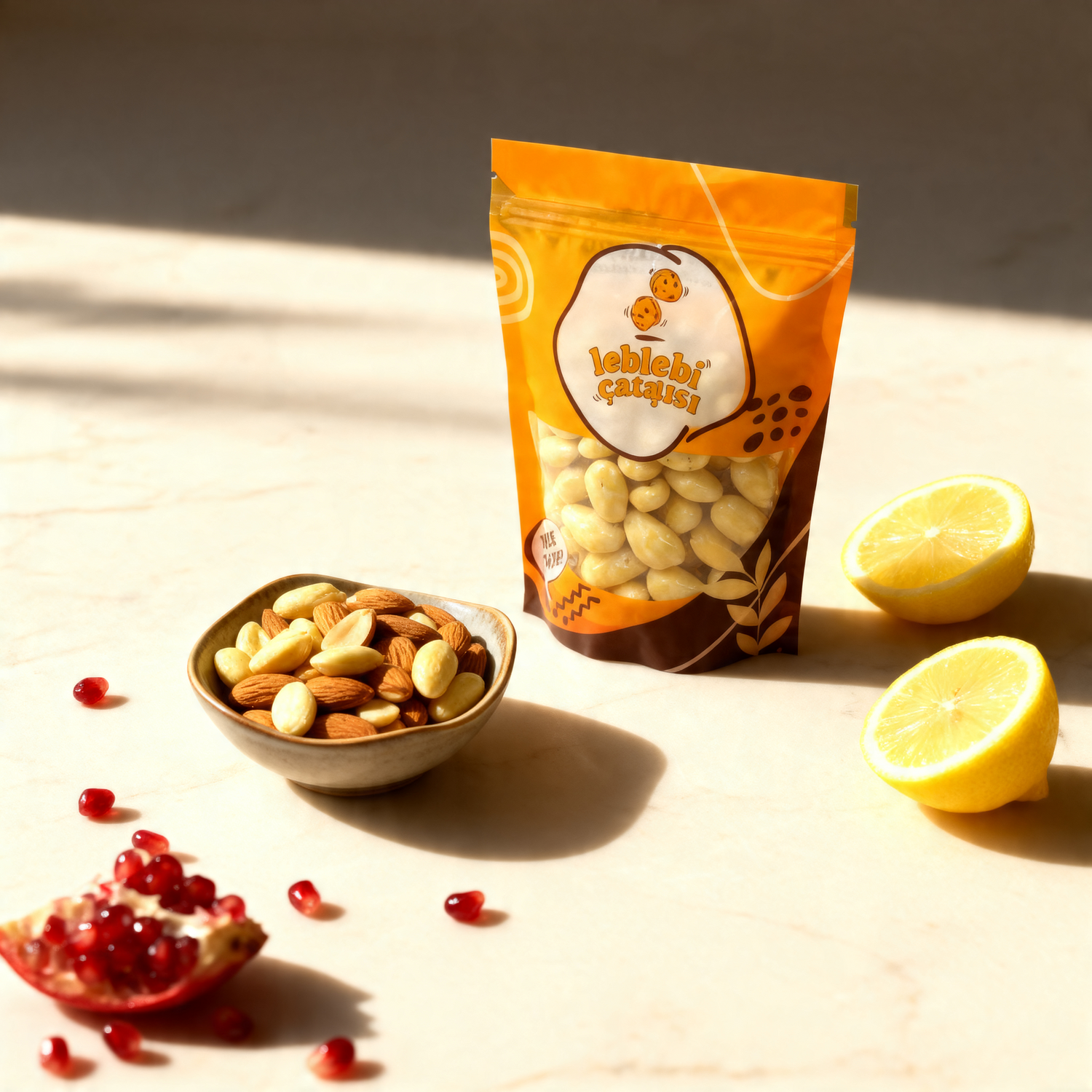 Limon aromalı beyaz çikolata ile kaplanmış çıtır badem drajeler