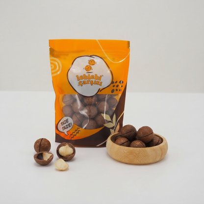 Vanilya aromalı kavrulmuş kabuklu makademya fındıkları – premium gurme kuruyemiş